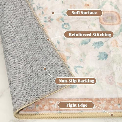 MUJOO 3x5 Rug Washable Floral Area Rugs Non Slip Ultra-Thin - color: Beige, size: 3' x 5' (Rectangular)