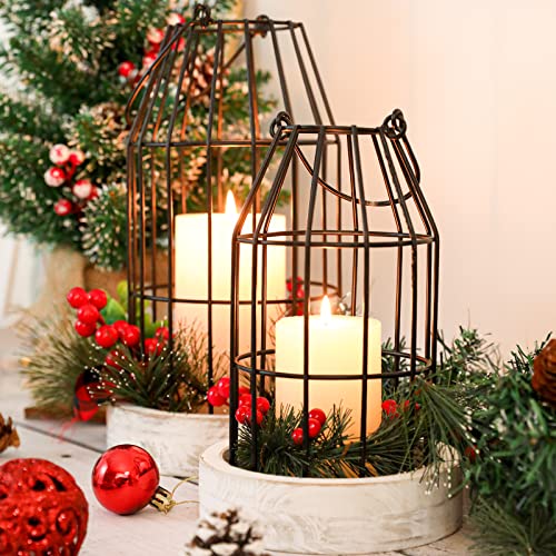 Rustic Wire Metal Cloche Set of 2 Candle Lantern Decorative Indoor Outdoor - color: Black/White