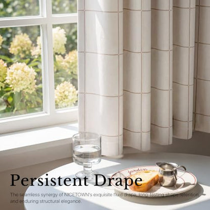 NICETOWN 100% Blackout Taupe Plaid Kitchen Curtains, W26xL36, 2 Panels - color: Taupe, size: 26"W x 36"L (Pack of 2)