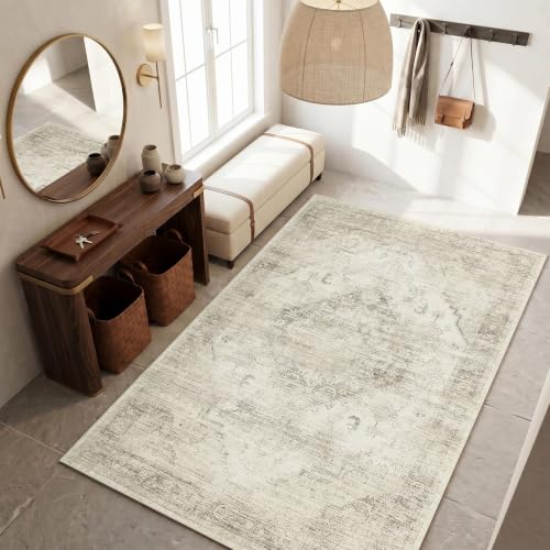 Garvee Beige Boho Washable 3x5 Area Rug for Nursery Bedroom - color: Beige, size: 3' x 5' (Rectangular)