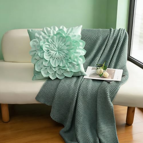 OiseauVoler Decorative 3D Flower Throw Pillow Covers 18x18 Inch - color: Mint