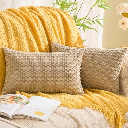 GAWAMAY Decorative Corduroy Throw Pillow Covers 12x20 Beige 2 Pack - color: Beige, size: 20" x 12" (Pack of 2)