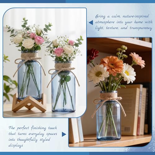 Mason Jar Glass Vases 6 Pack, Blue Flower Vase for Centerpieces - color: Blue