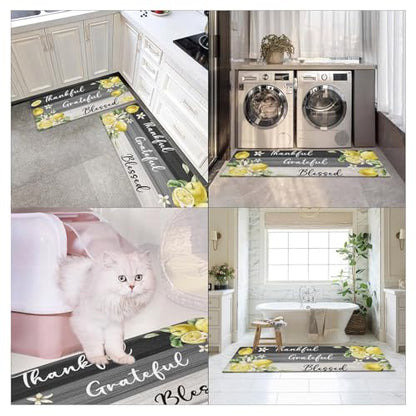 Arttown Anti-Fatigue Kitchen Rug Set of 2, Waterproof Non-Slip, Lemon - color: Lemon Wood, size: 17.3 x 47 inch + 17.3 x 29 in