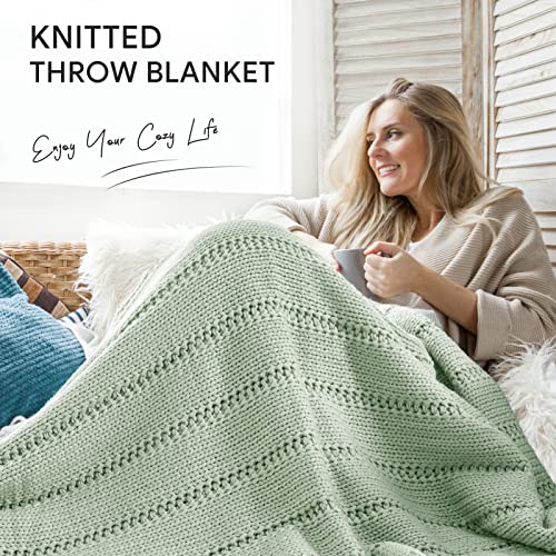 RECYCO Cable Knit Throw Blanket, Sage Green, 60"x80" - color: Sage Green, size: 60"x80"