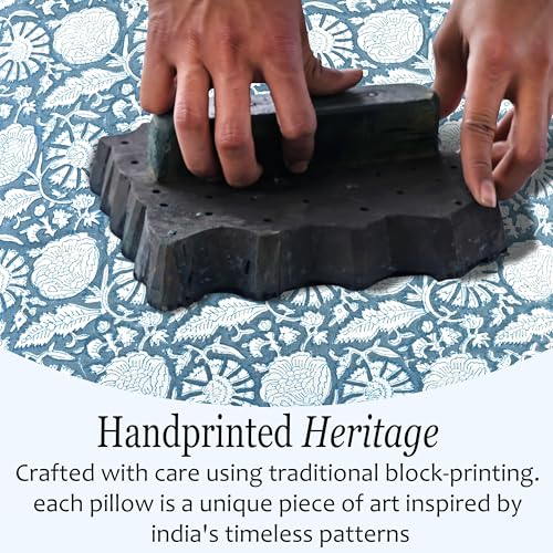 CPC Blue Meadow Block Print Ruffle Pillow Cover 18x18 Inch, Pack of 2 - color: Blue Meadow, size: 18" x 18" (Pack of 2)