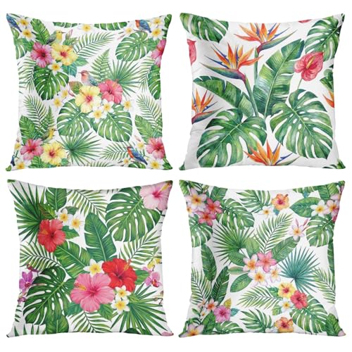 Throw Pillow Covers, Botanical Leaf, Set of 4, 18"x18" - color: Tropical Floral