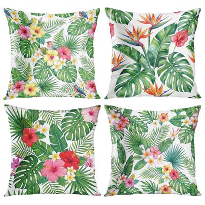 Throw Pillow Covers, Botanical Leaf, Set of 4, 18"x18" - color: Tropical Floral