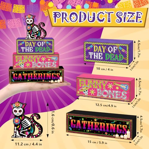 Britimes Halloween Tiered Tray Decor Set, 4 Pack, Wooden Table Sign - style: Day of The Dead