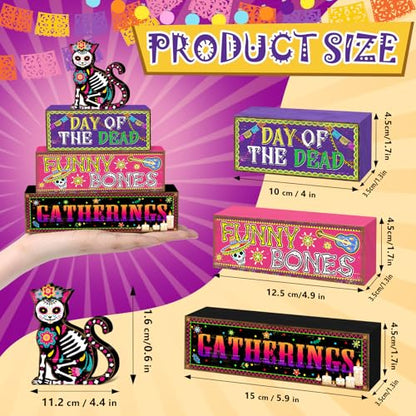 Britimes Halloween Tiered Tray Decor Set, 4 Pack, Wooden Table Sign - style: Day of The Dead