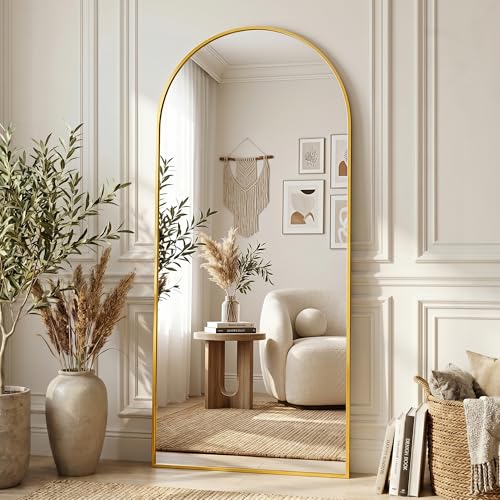 Full Length Mirror, 71"x28" Arched Floor Mirror, Gold - color: Gold, size: 71"L x 28"W