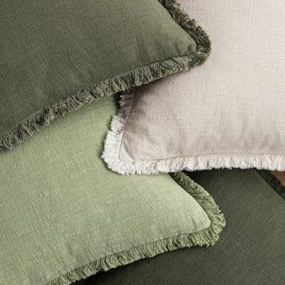 MIULEE Fall Linen Fringe Pillow Covers Set of 4 20x20 Beige/Sage Green - color: Sage Green, size: 20" x 20" (Pack of 4)