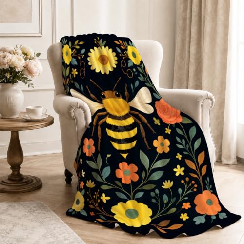 Bee Blanket Gifts for Women Girls Bee Flower Throw Blanket Soft Flannel Cozy Fleece Fuzzy Plush Warm Bedding Stuff for Kids Adults 40 x 50 Inch - color: Bee, size: 50"x40"