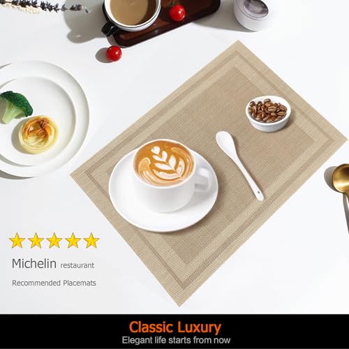 Khaki Vinyl Placemats Set of 6, Heat Resistant Table Placemats - color: Khaki
