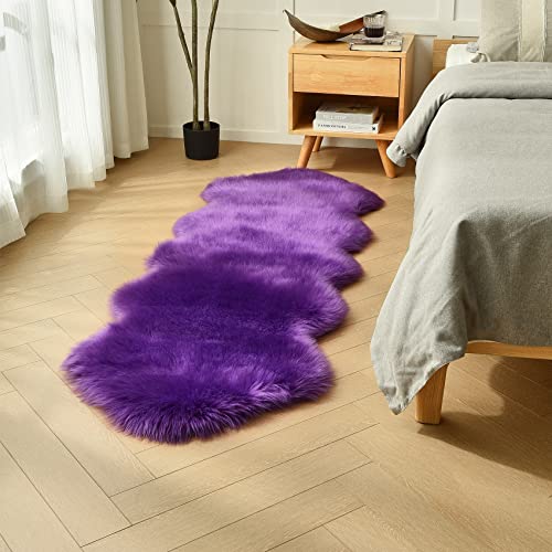 duduta Purple Faux Sheepskin Runner Rugs 2x6 ft, Fluffy Fur Couch Covers - color: Purple, size: 2' x 6' (Runner)