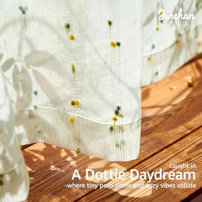 jinchan Green Pom Pom Voile Kitchen Tier Curtains 36 Inches 2 Panels - color: Dottie Sunlit Grove, size: 26"W x 36"L (Pack of 2)