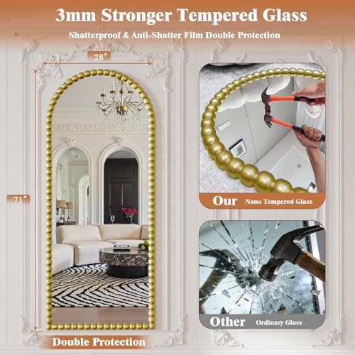 Antique Gold Full Length Mirror 71x28 Inch, Beaded Standing Mirror - color: Antique Gold
