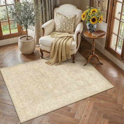 3x5 Beige Neutral Floral Area Rug - color: Beige, size: 3' x 5' (Rectangular)