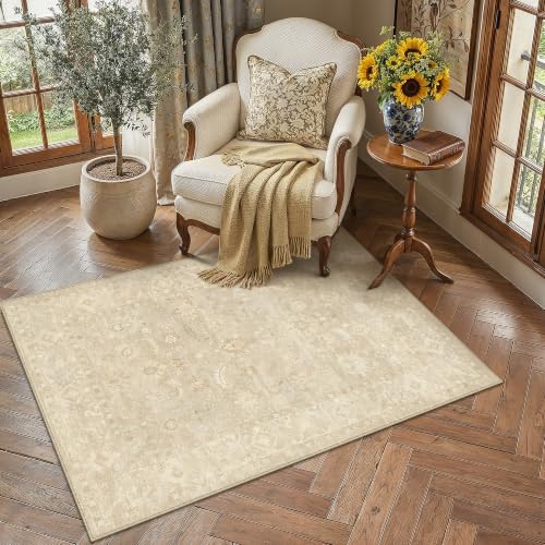 3x5 Beige Neutral Floral Area Rug - color: Beige, size: 3' x 5' (Rectangular)