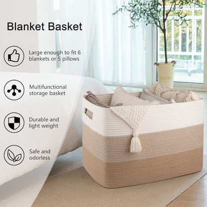 OIAHOMY 108L Extra Large Blanket Basket Dog Toy Basket Light Brown - color: Gradient Light Brown