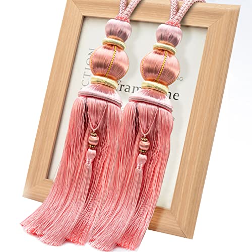 Paired Lantern Single Hanging Ball Tassels Curtains Buckle Sling Binding Lantern Tiebacks Handcrafted Braided Buckle Drapery Curtain Holdbacks Window Treatments for Home 2 Pack - color: Pink, size: 11.81 inches