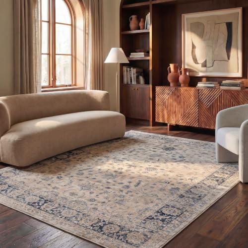 SAFAVIEH Area Rug 8x10 - Vintage Collection - Large - Stone & Blue, Viscose, Distressed Design, Slip Resistant, Ideal for Living Room, Bedroom, Office, Dining Space (VTG120-7440) - color: Stone/Blue, size: 8' x 10' (Rectangular)