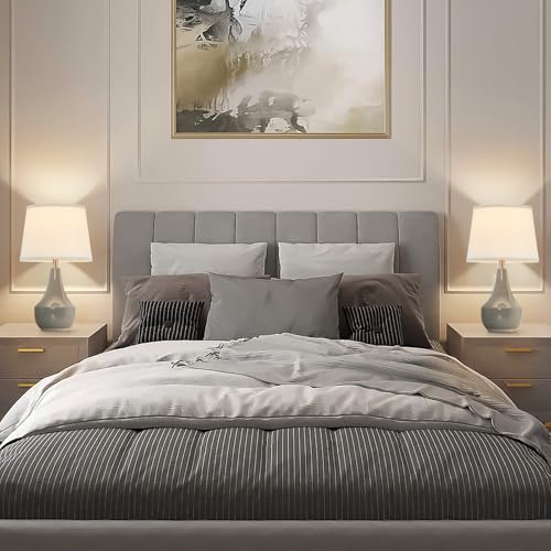 GyroVu 18" Table Lamp Set of 2, Ceramic Table Lamp Classic Beside Lamps Nightstand Lamp Modern Lamp for Living Room, Bedroom & Office Rocker Switch Grey-LED Bulbs Included - color: 18.63" Grey