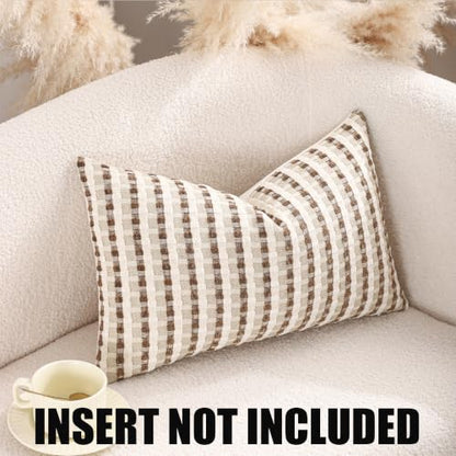Boho Jacquard Throw Pillow Covers 12x20 Inch Set of 2 Beige Brown - color: Beige+brown, size: 20" x 12" (Pack of 2)