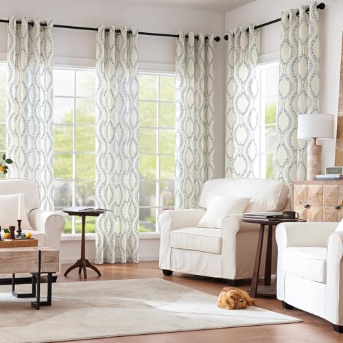 jinchan Boho Linen Curtains 63 Inch Blue on Beige Grommet 2 Panels - color: Vine Blue, size: 50"W x 63"L (Pack of 2)