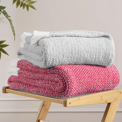 Exclusivo Mezcla Reversible Knit Throw Blanket for Couch, Heather Red - color: Heather Red, size: Throw (50"x60")