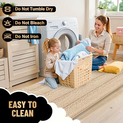 OLANLY Thick Large Bathroom Rugs 50x30, Soft Chenille Bath Rugs, Beige - color: Beige, size: 50" X 30"