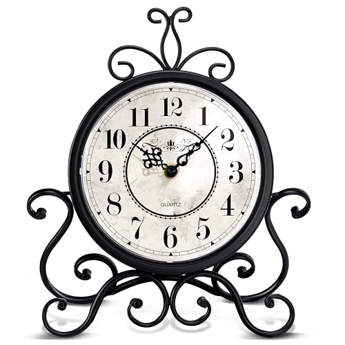 Mantel Clock Vintage Table Clock on Stand Desk Shelf Desktop Clocks Silent - color: Retro-black