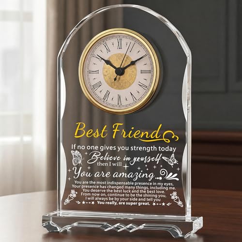 Crystal Clock Gift for Best Friend Women - Engraved Friendship Birthday, Christmas, Graduation Keepsake for Bestie BFF, Coworker, Classmate, Unique Personalized Present - color: Friendship Gifts