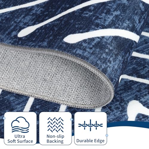 ROYHOME Geometric Area Rug 4x6 for Bedroom Washable Non Slip Throw Carpet - color: Navy, size: 4' x 6' (Rectangular)