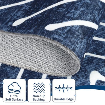 ROYHOME Geometric Area Rug 4x6 for Bedroom Washable Non Slip Throw Carpet - color: Navy, size: 4' x 6' (Rectangular)
