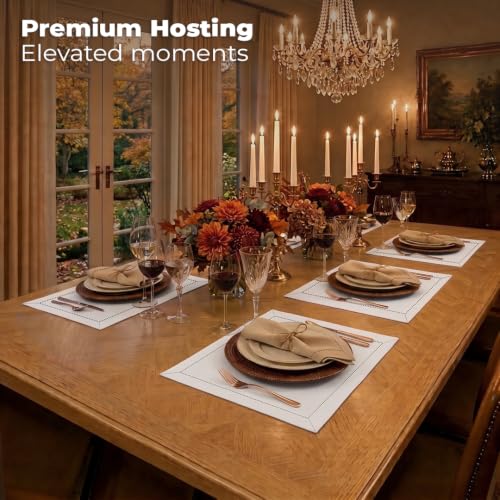 Signature Linen™ by D'Moksha, White Placemats Set of 4, 14 x 19 Inch, 100% Pure Linen Table Mats, Hemstitch, Machine Washable Cloth Placemats- Fall, Weddings, Outdoor Hosting - color: White, size: Set of 4 (14 X 19 Inch)
