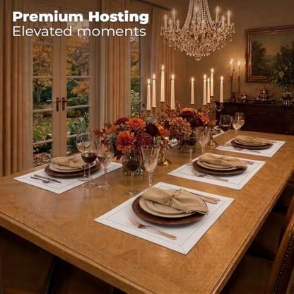Signature Linen™ by D'Moksha, White Placemats Set of 4, 14 x 19 Inch, 100% Pure Linen Table Mats, Hemstitch, Machine Washable Cloth Placemats- Fall, Weddings, Outdoor Hosting - color: White, size: Set of 4 (14 X 19 Inch)