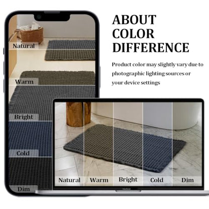 JIUZHEN Set of 2 Waffle Bathroom Rugs Non Slip Bath Mats, 16"x24"+24"x60" - color: Black, size: 16"x24" + 24"x60"