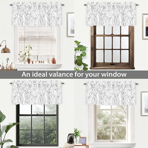 DriftAway Tree Branch Lined Valance Double Layer Blackout Thermal Insulated Abstract Ink Printing Window Curtain Valance Rod Pocket 52 Inch by 18 Inch Plus 2 Inch Header Silver Gray 1 Pack - color: Silver Gray, size: 52"W x 18"L (Pack of 1)