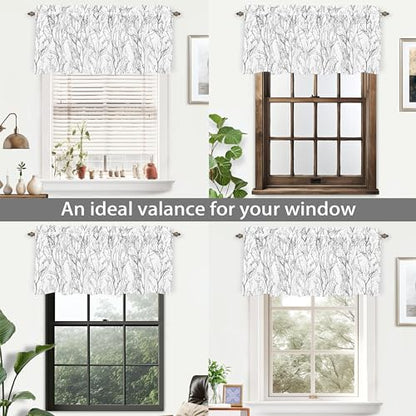 DriftAway Tree Branch Lined Valance Double Layer Blackout Thermal Insulated Abstract Ink Printing Window Curtain Valance Rod Pocket 52 Inch by 18 Inch Plus 2 Inch Header Silver Gray 1 Pack - color: Silver Gray, size: 52"W x 18"L (Pack of 1)
