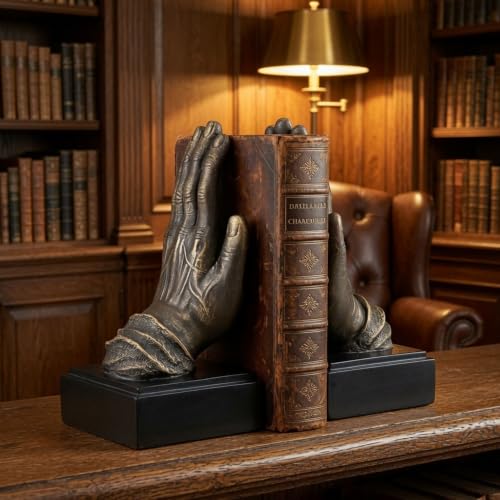 Bellaa Hands Bookends, Praying Decorative Book Ends for Shelves, 26393