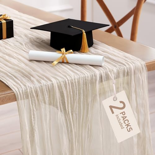 Pureegg 2 Pack Cheesecloth Table Runner 120 Inch Ivory - color: Ivory, size: 120" - 2 Packs