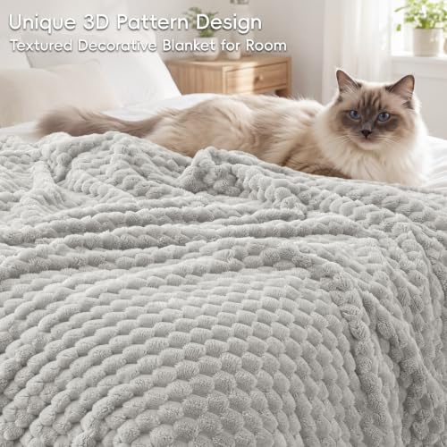PHF Soft Cozy Fleece Throw Blanket, 340GSM Lightweight Warmth, Light Grey - color: Light Grey, size: Throw(50"x60")