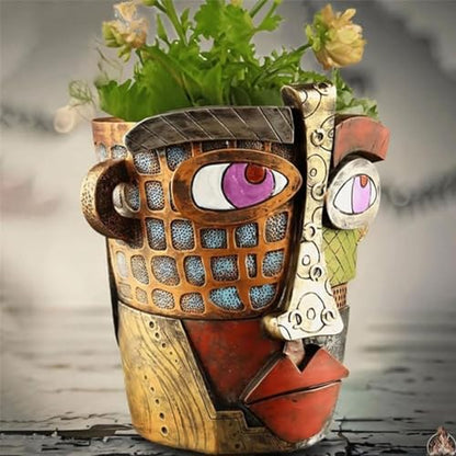 Picasso Pot, Face Planters, Plant Pots Sanxingdui Style, Abstract Head Planter, Handcrafted Planter Resin - Cute and Funky (Retro) - color: Retro