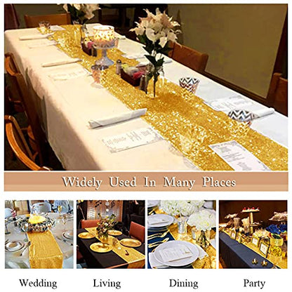 ShinyBeauty Sequin Table Runner Gold 12x72 Inch Glitz Metallic Table Cover Tassel Birthday Party Supplies Gold Sequence Table Linens Runner for Holiday Events - color: Gold, size: 12x72