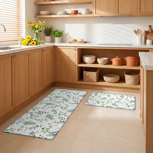 Kitchen Rugs for Floor 2 Pcs Memory Foam Padded Anti Fatigue Kitchen Mat - color: Sage