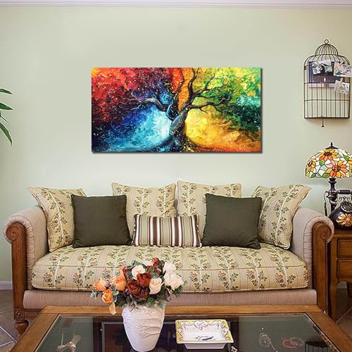 Colorful Tree Pictures Wall Decor for Living Room - Home Office Decor for Women - Tree of Life Wall Art for Dorm Room Girl Size 20" x 40" - color: Colorful, size: 40"L x 20"W