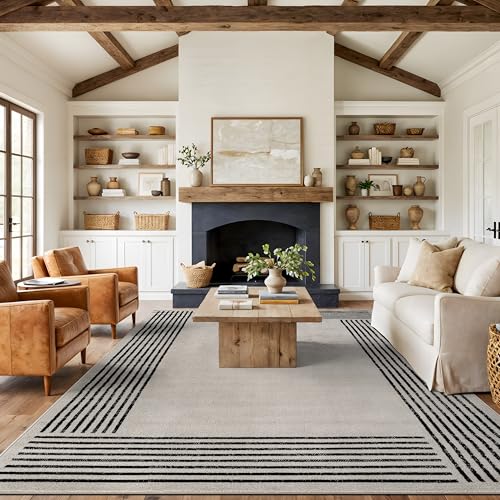 Rugshop Modern Bordered Minimal Area Rug for Living Room Cream 7' 10" x 10' - color: Cream, size: 7'10" x 10' (Rectangular)