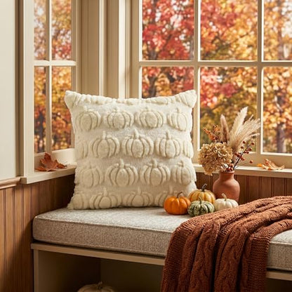 AVOIN colorlife Beige Fall Pumpkin Throw Pillow Covers 16x16 Inch - color: Beige, size: 16" x 16" (Pack of 2)