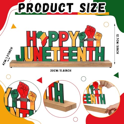 MiniInflat Metal Juneteenth Table Decorations Summer Centerpieces with Wooden Base Happy June 19th Freedom Day Table Topper Sign for Home Kitchen Tabletop Fireplace Mantel Shelf Desk Tiered Tray - style: Happy Juneteenth